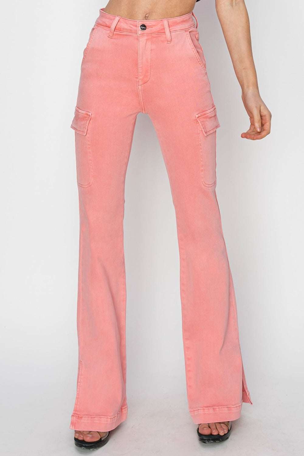 Sunshine On My Mind Side Slit Cargo Bootcut Jeans (FLAMINGO)