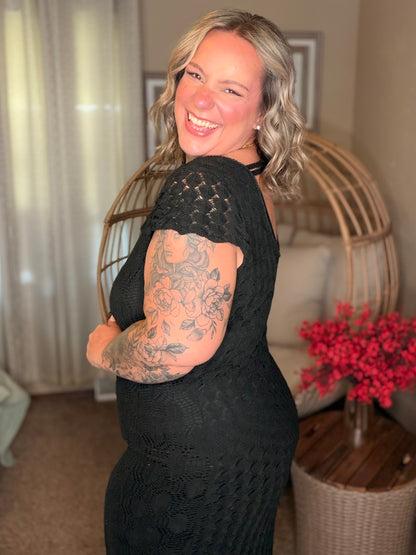 On the Town Lace Scoop Neck Dress in Black