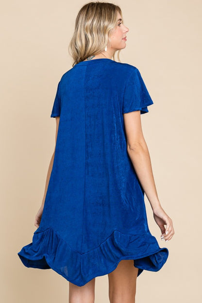 A Girl's Favorite Ruffled Asymmetric Hem Dress in Royal