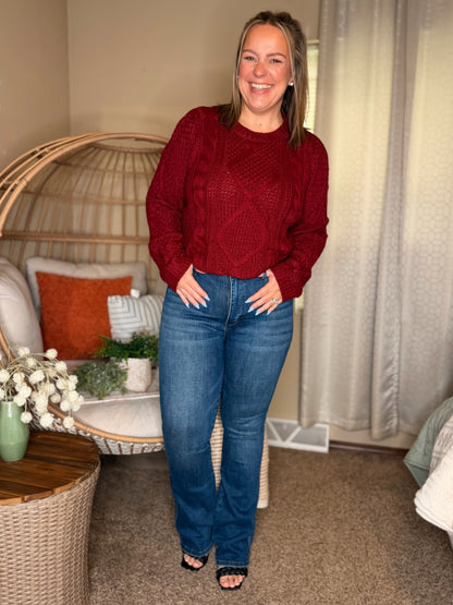 Michelle Mae Cable Knit Sweater - Cranberry