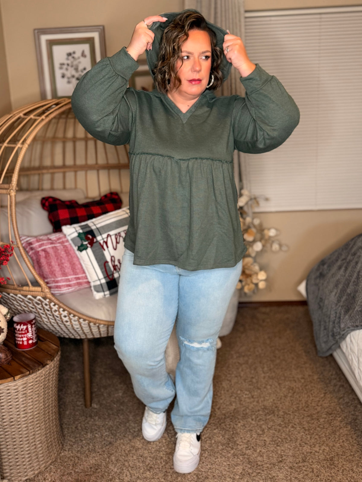 She's Not Wrong Hooded V-Neck Pullover