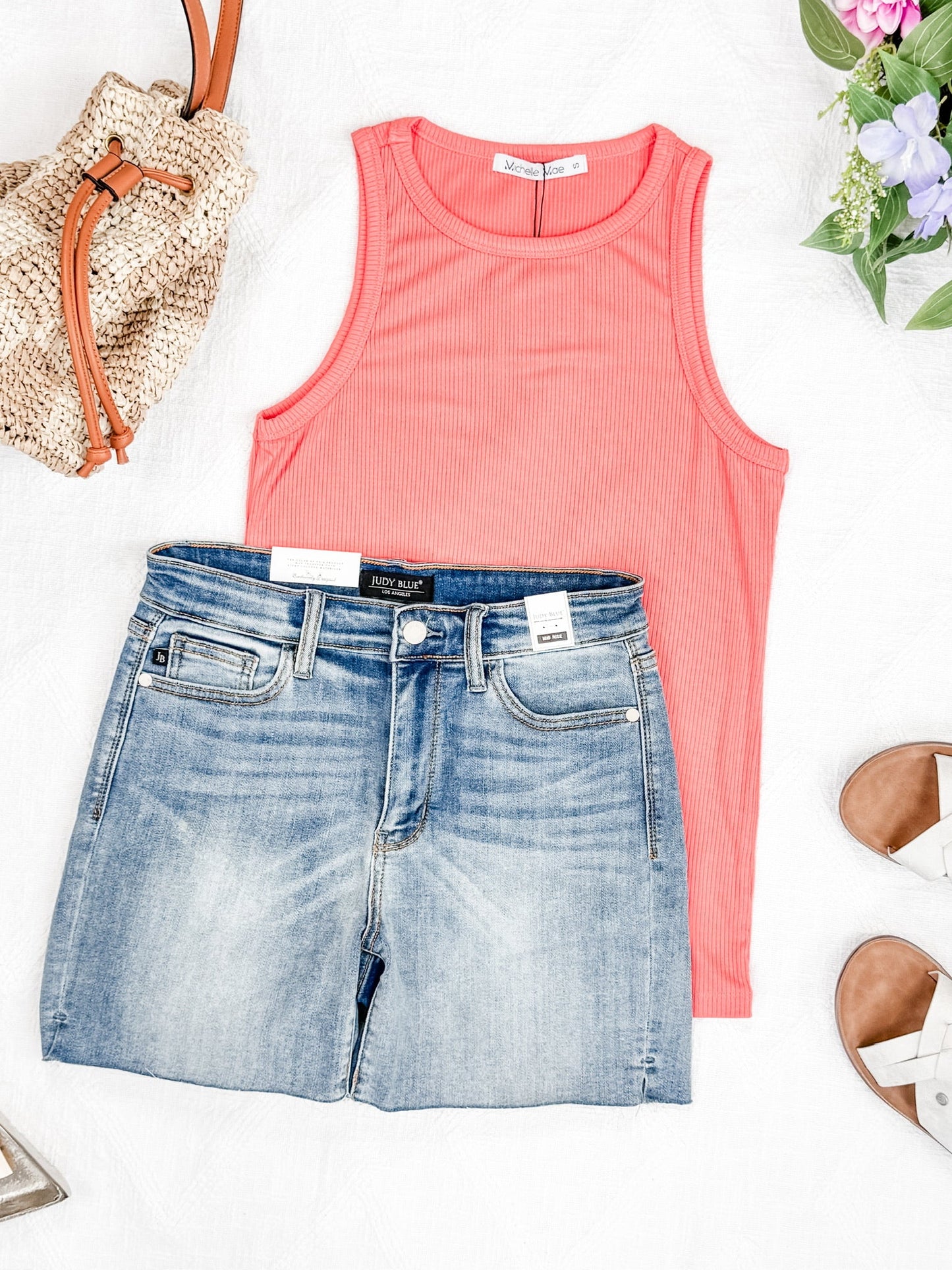 Michelle Mae Tara Ribbed Tank - Coral