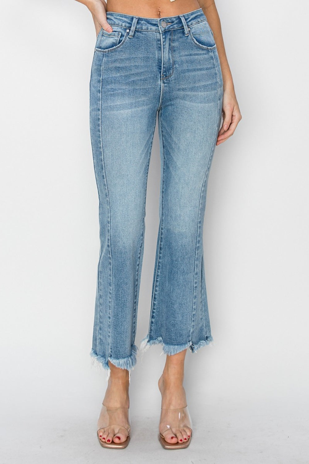 Gina's High Rise Frayed Hem Flare Jeans