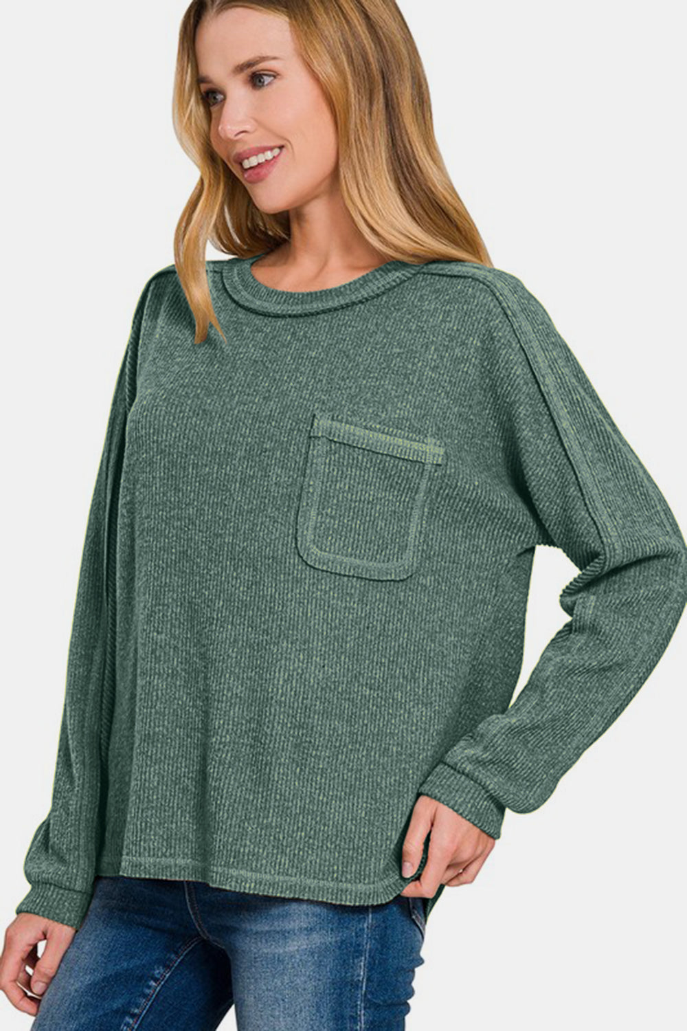 Cozy Contrast Knit Top-Ash Jade