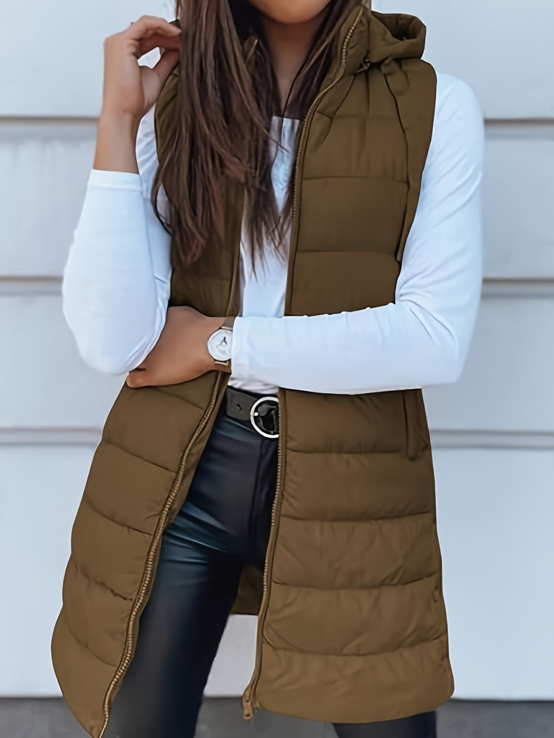 PREORDER - Cozy Essentials Zip Up Hooded Vest Coat (PLUS)