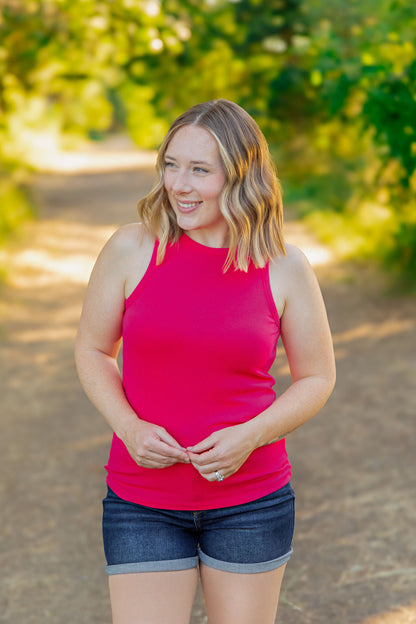 Michelle Mae Tara Ribbed Tank - Hot Pink