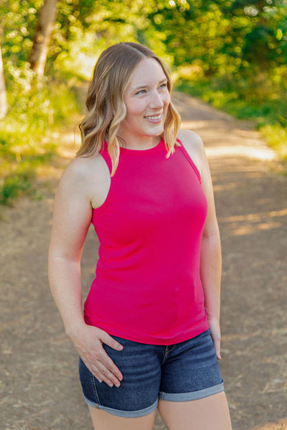 Michelle Mae Tara Ribbed Tank - Hot Pink