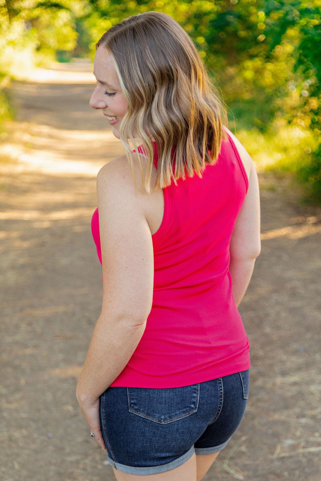 Michelle Mae Tara Ribbed Tank - Hot Pink