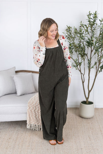 Michelle Mae Corduroy Overalls - Olive