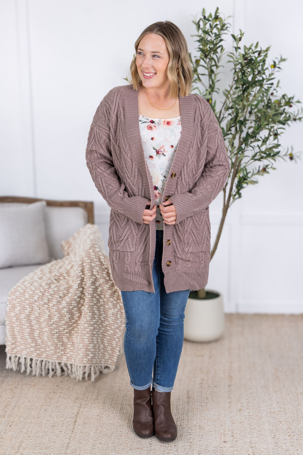Michelle Mae Brooks Button Sweater Cardigan - Light Mocha