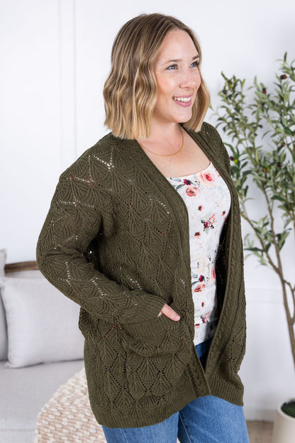 Michelle Mae Open Knit Cardigan - Olive