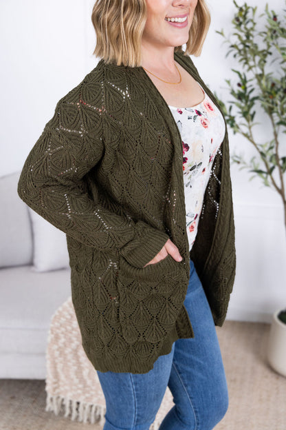 Michelle Mae Open Knit Cardigan - Olive