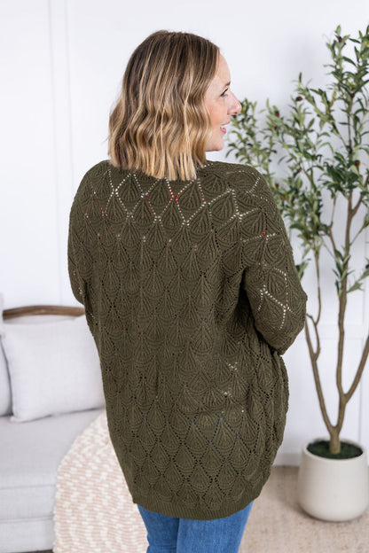 Michelle Mae Open Knit Cardigan - Olive