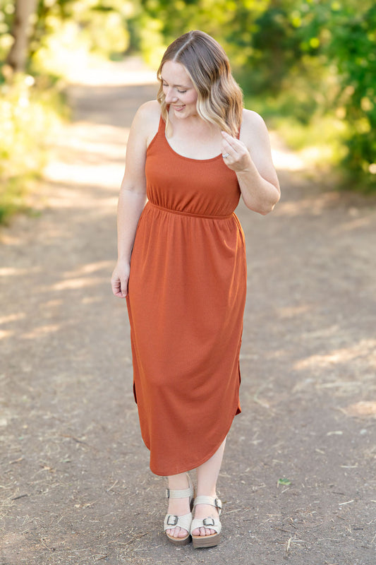Michelle Mae Reagan Ribbed Midi Dress - Rust FINAL SALE