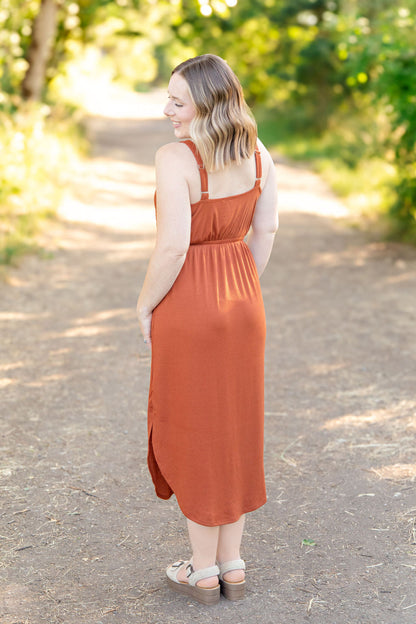 Michelle Mae Reagan Ribbed Midi Dress - Rust