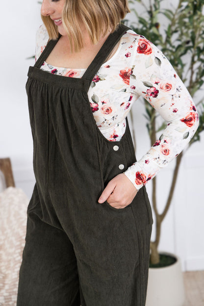 Michelle Mae Corduroy Overalls - Olive