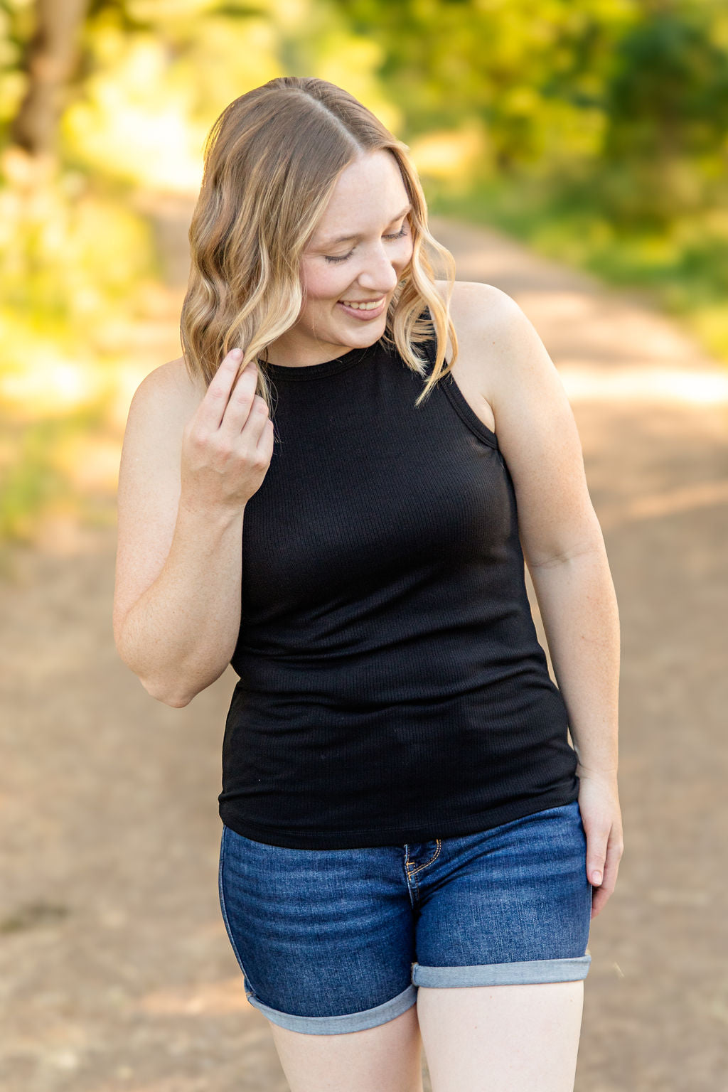 Michelle Mae Tara Ribbed Tank - Black