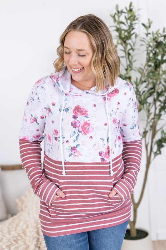 Michelle Mae Hailey Pullover Hoodie - Pink Bloom and Stripes