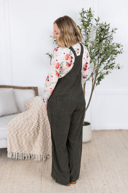 Michelle Mae Corduroy Overalls - Olive