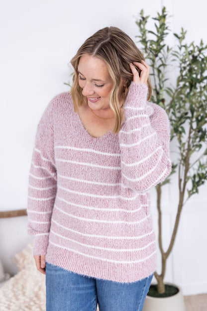 Michelle Mae Cozy Striped Sweater - Mauve