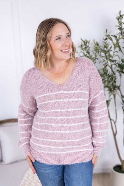 Michelle Mae Cozy Striped Sweater - Mauve