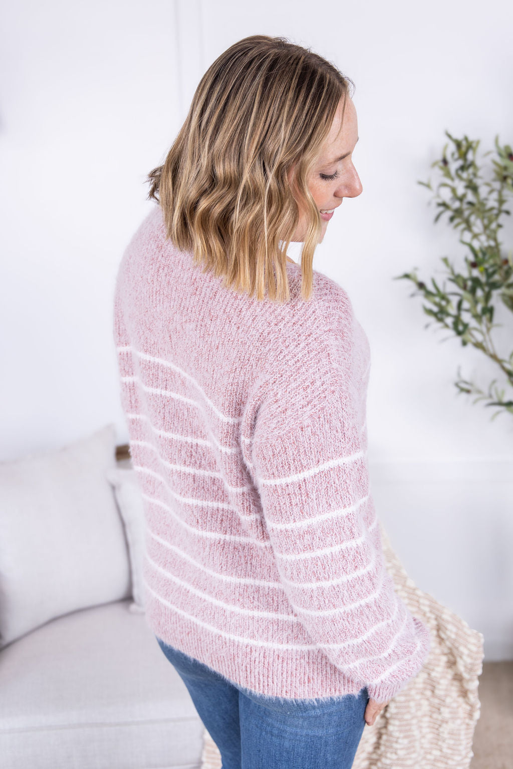 Michelle Mae Cozy Striped Sweater - Mauve
