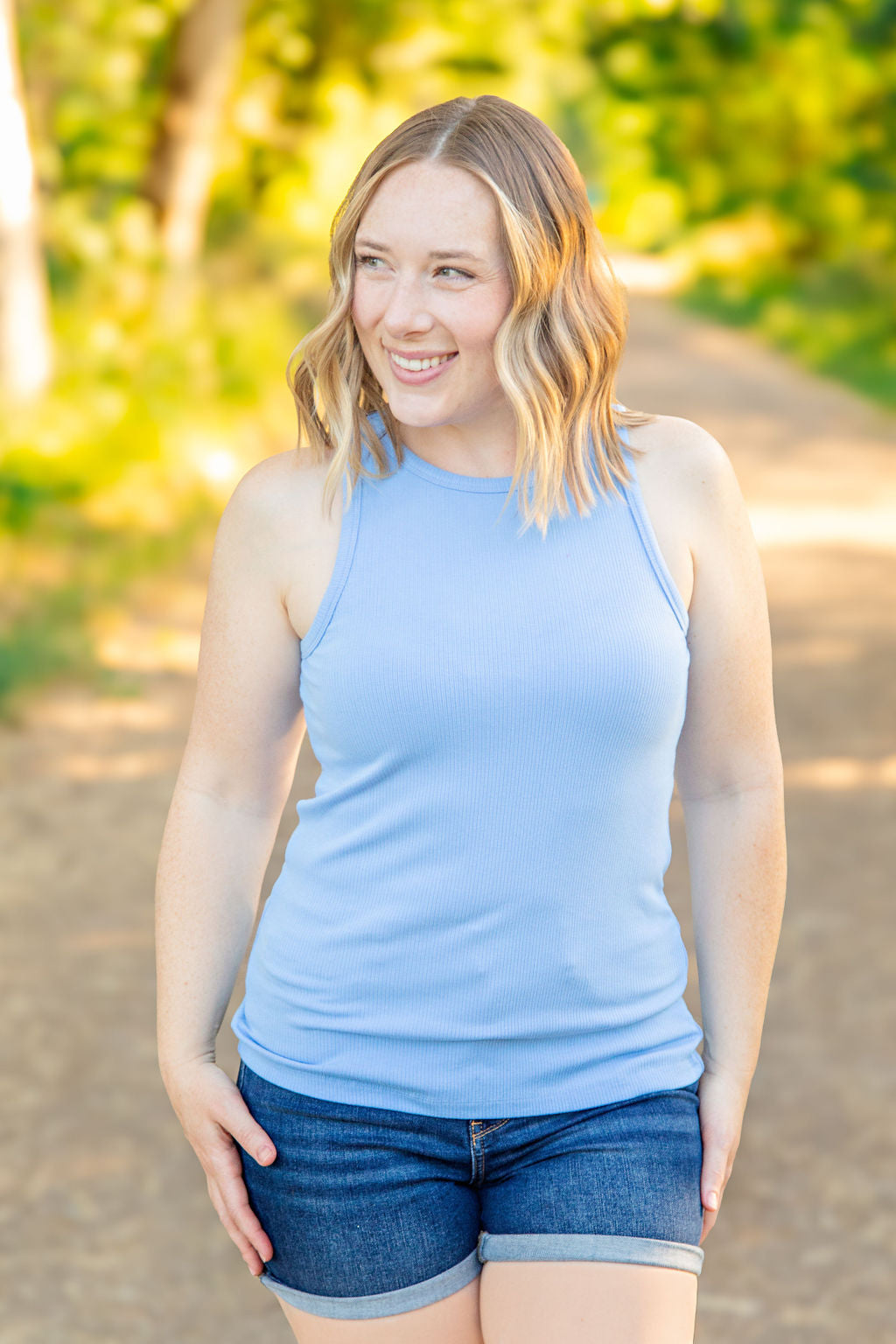 Michelle Mae Tara Ribbed Tank - Light Blue