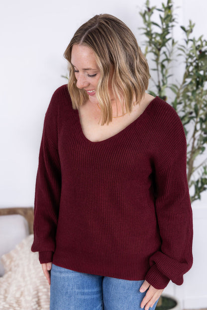 Michelle Mae Bethany Bow Knit Sweater - Burgundy