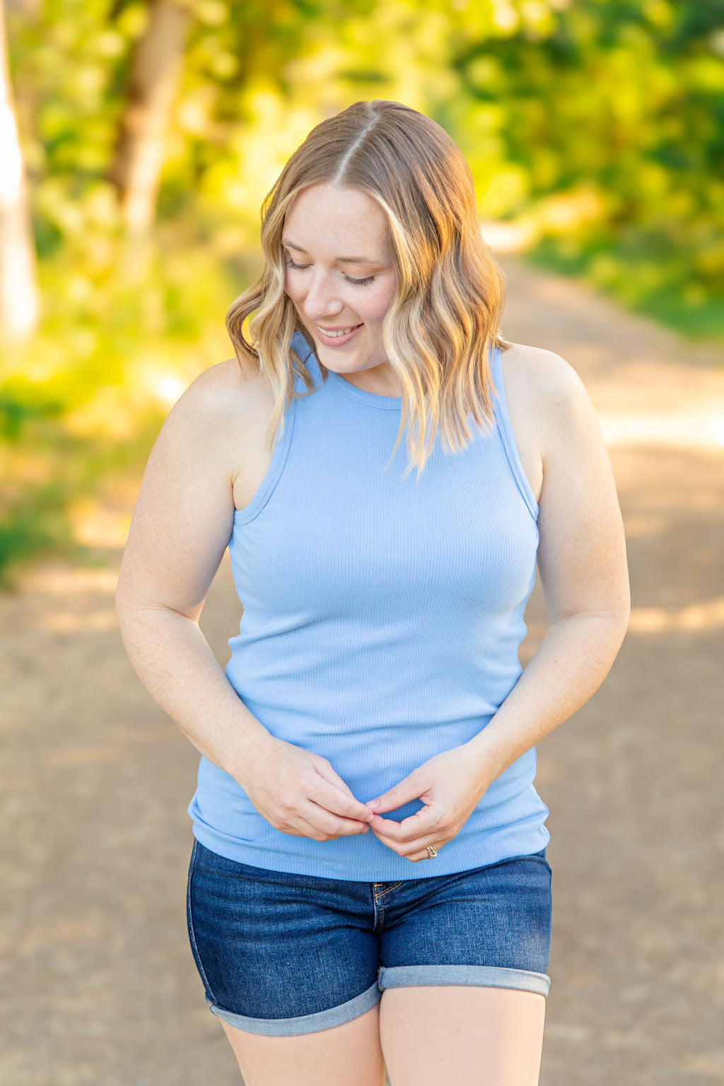 Michelle Mae Tara Ribbed Tank - Light Blue