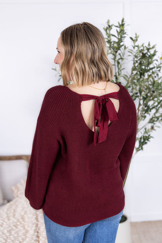 Michelle Mae Bethany Bow Knit Sweater - Burgundy