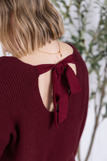 Michelle Mae Bethany Bow Knit Sweater - Burgundy