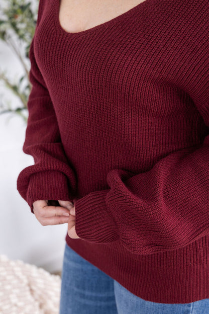 Michelle Mae Bethany Bow Knit Sweater - Burgundy