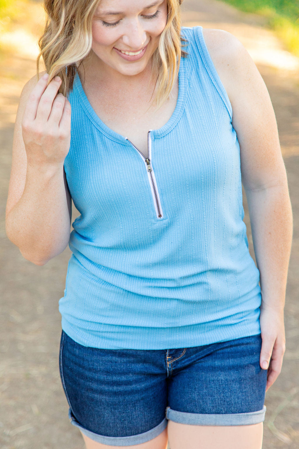 zipper tank top blue womens tank tops