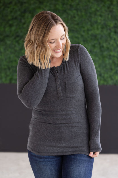 Michelle Mae Georgia Long Sleeve Top - Charcoal