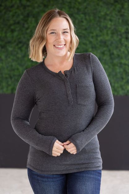 Michelle Mae Georgia Long Sleeve Top - Charcoal