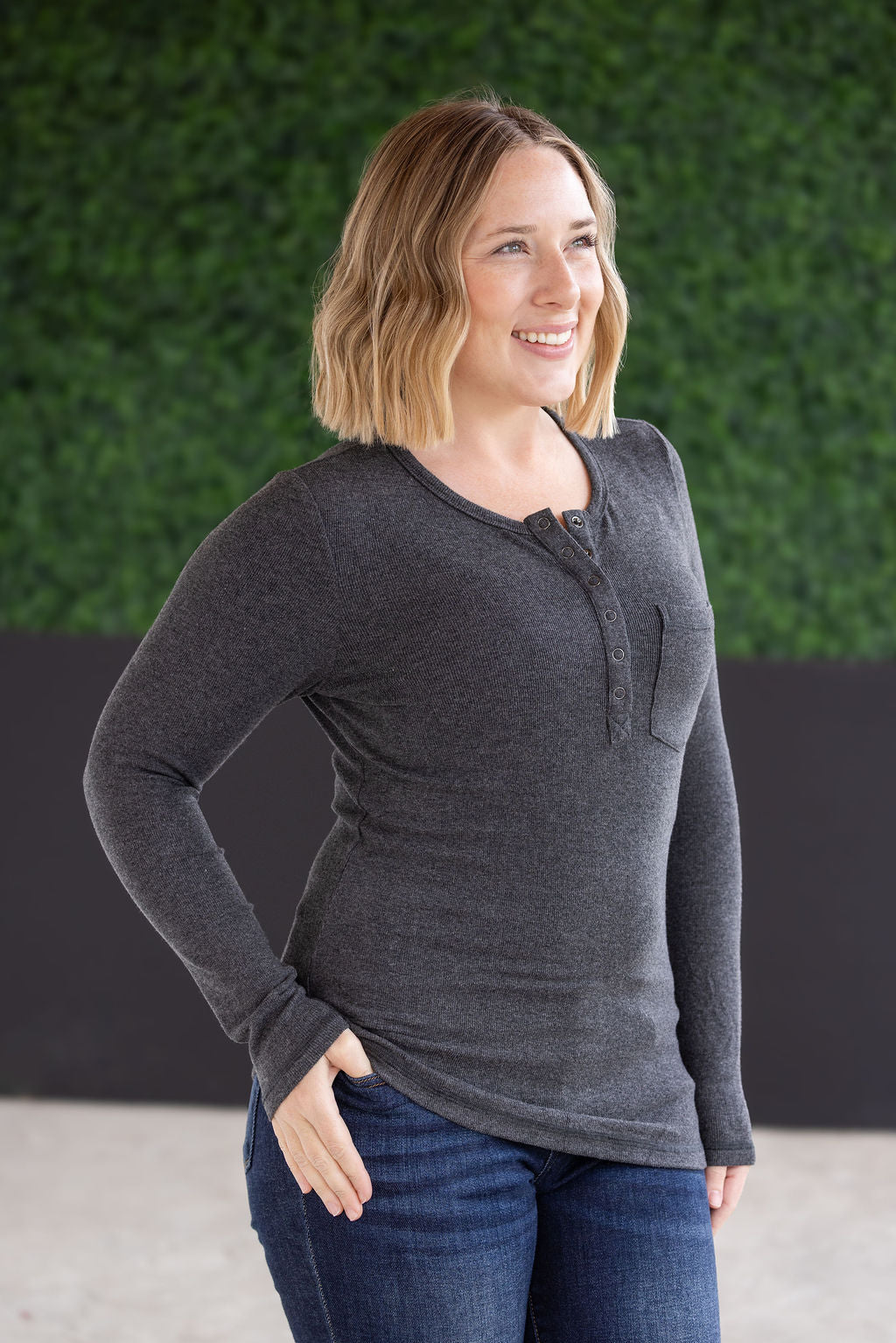 Michelle Mae Georgia Long Sleeve Top - Charcoal