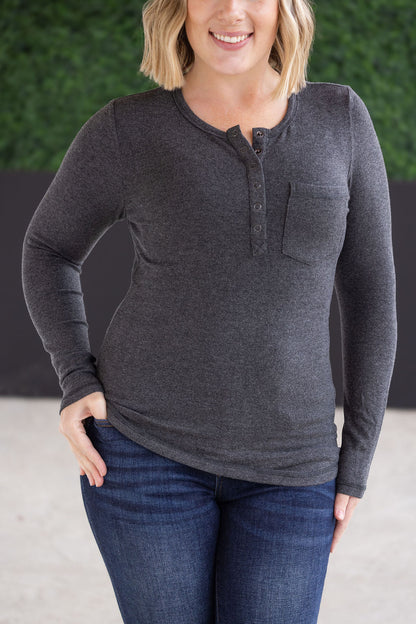 Michelle Mae Georgia Long Sleeve Top - Charcoal