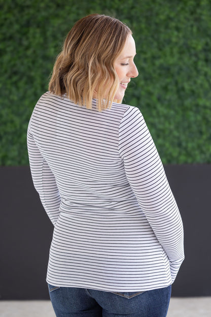 Michelle Mae Striped Henley Long Sleeve - White