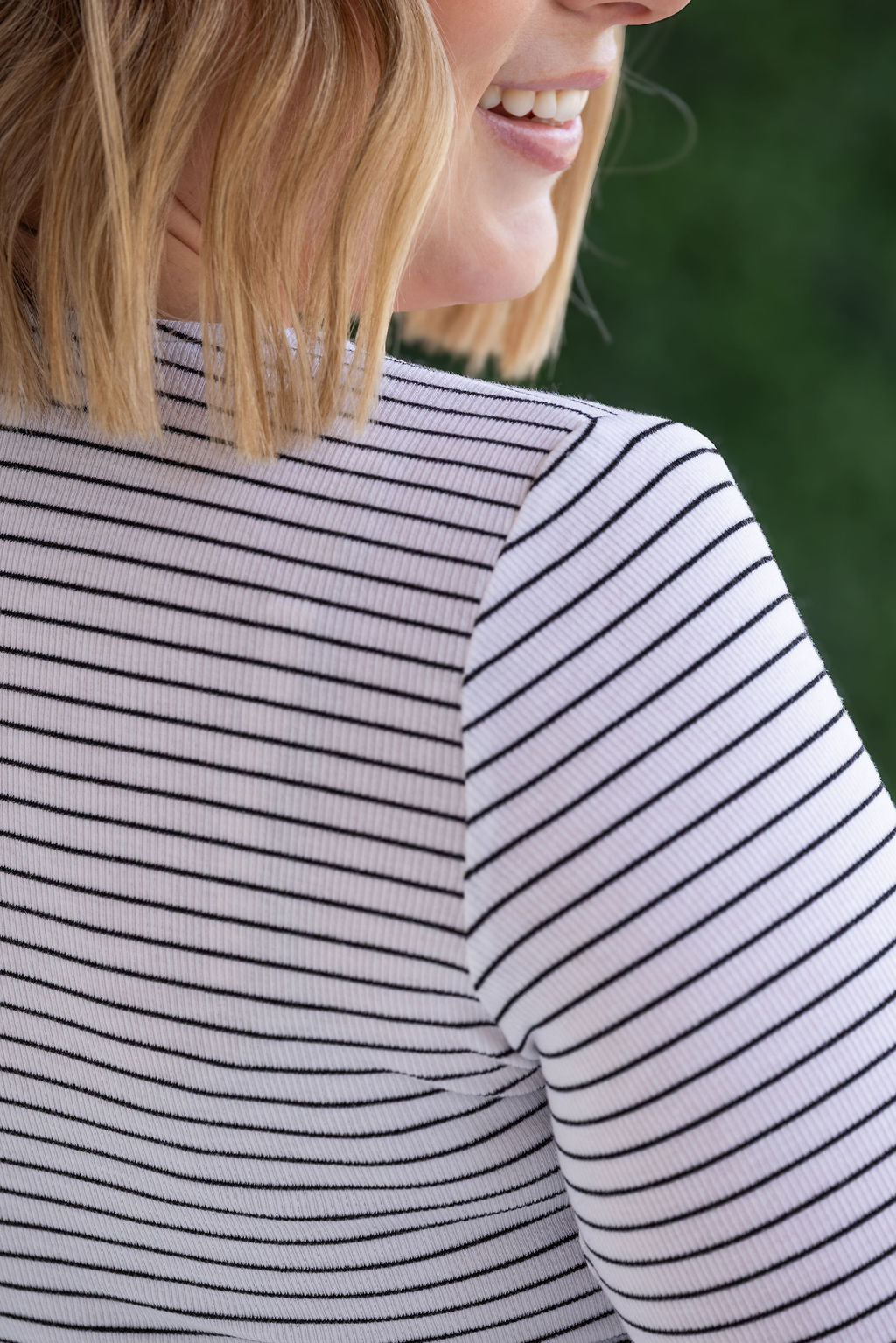Michelle Mae Striped Henley Long Sleeve - White