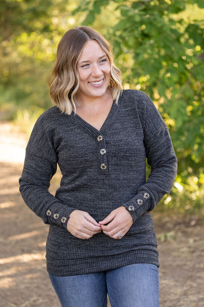 Michelle Mae Brittney Button Sweater - Charcoal