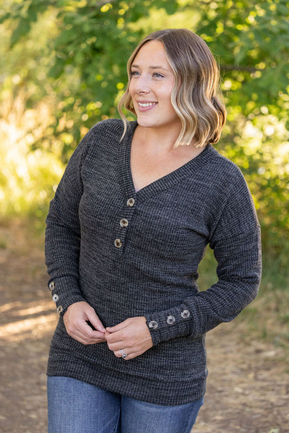 Michelle Mae Brittney Button Sweater - Charcoal