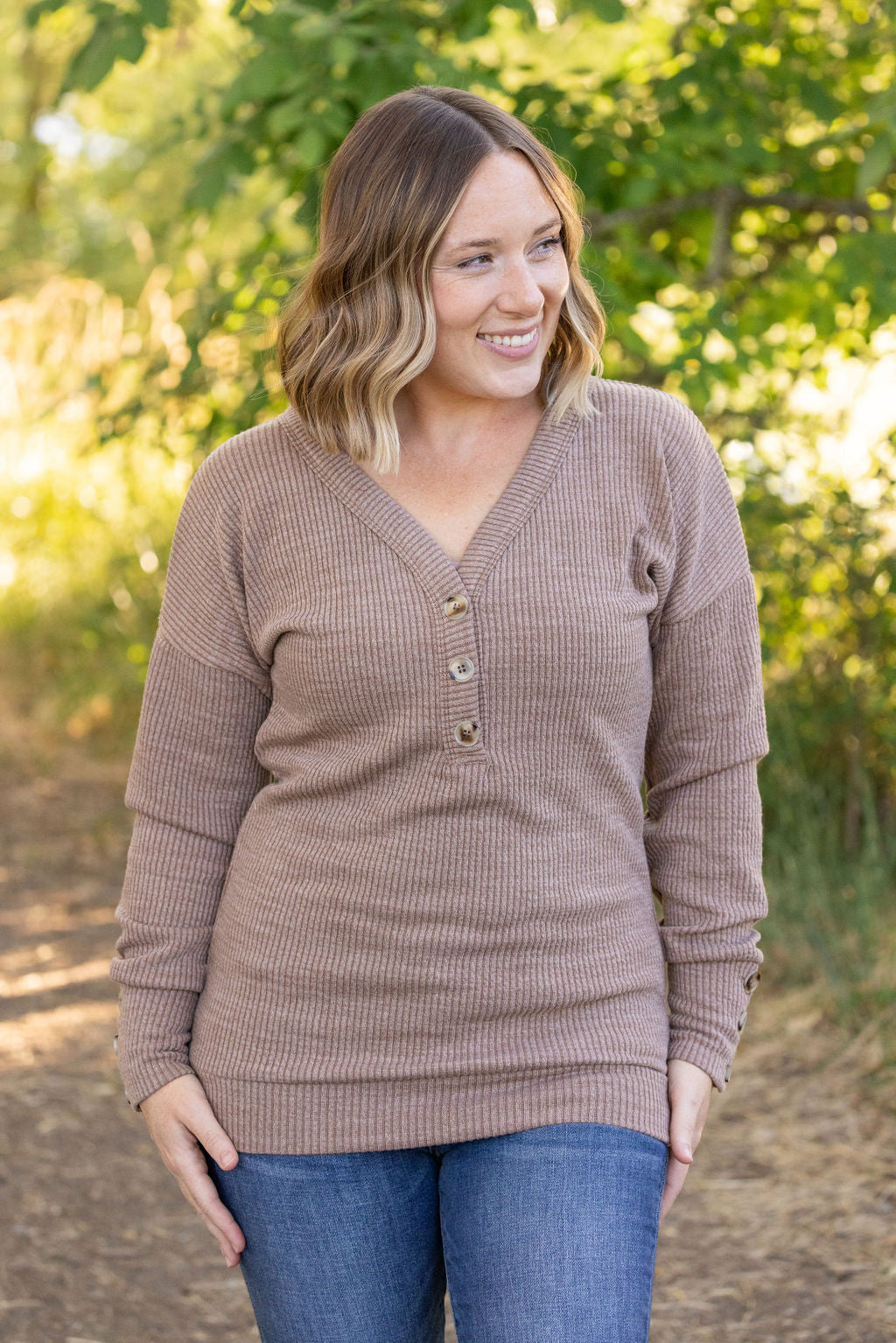 Michelle Mae Brittney Button Sweater - Mocha