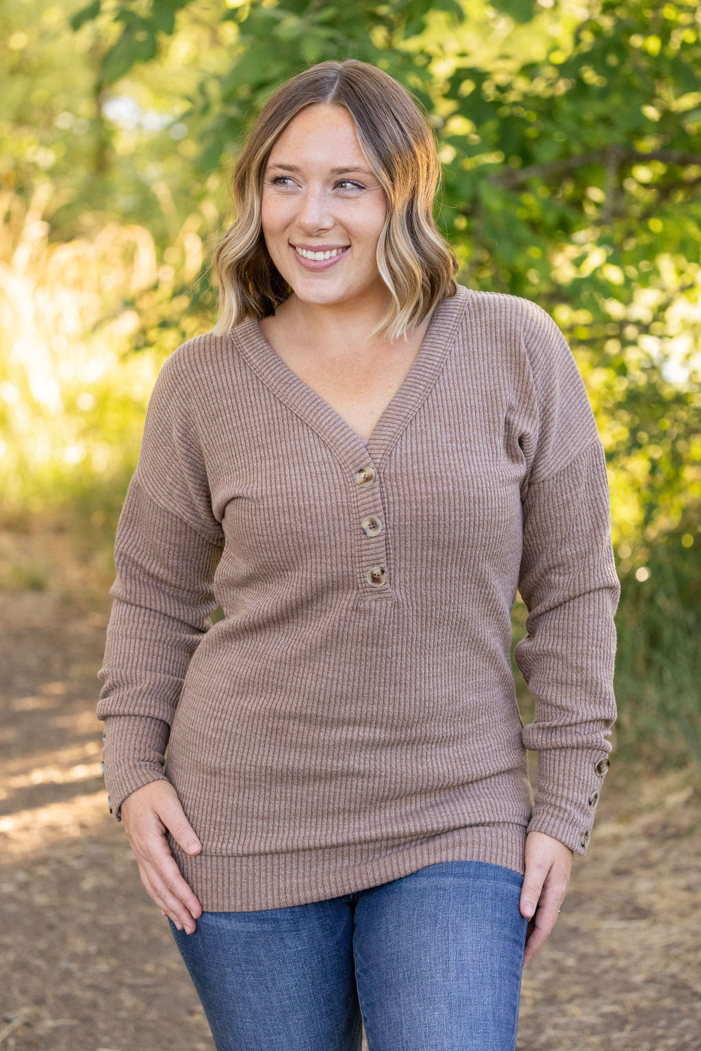 Michelle Mae Brittney Button Sweater - Mocha