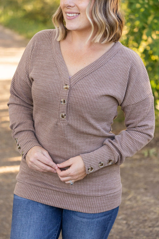 Michelle Mae Brittney Button Sweater - Mocha