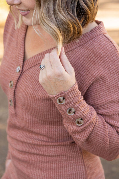 Michelle Mae Brittney Button Sweater - Terra Cotta