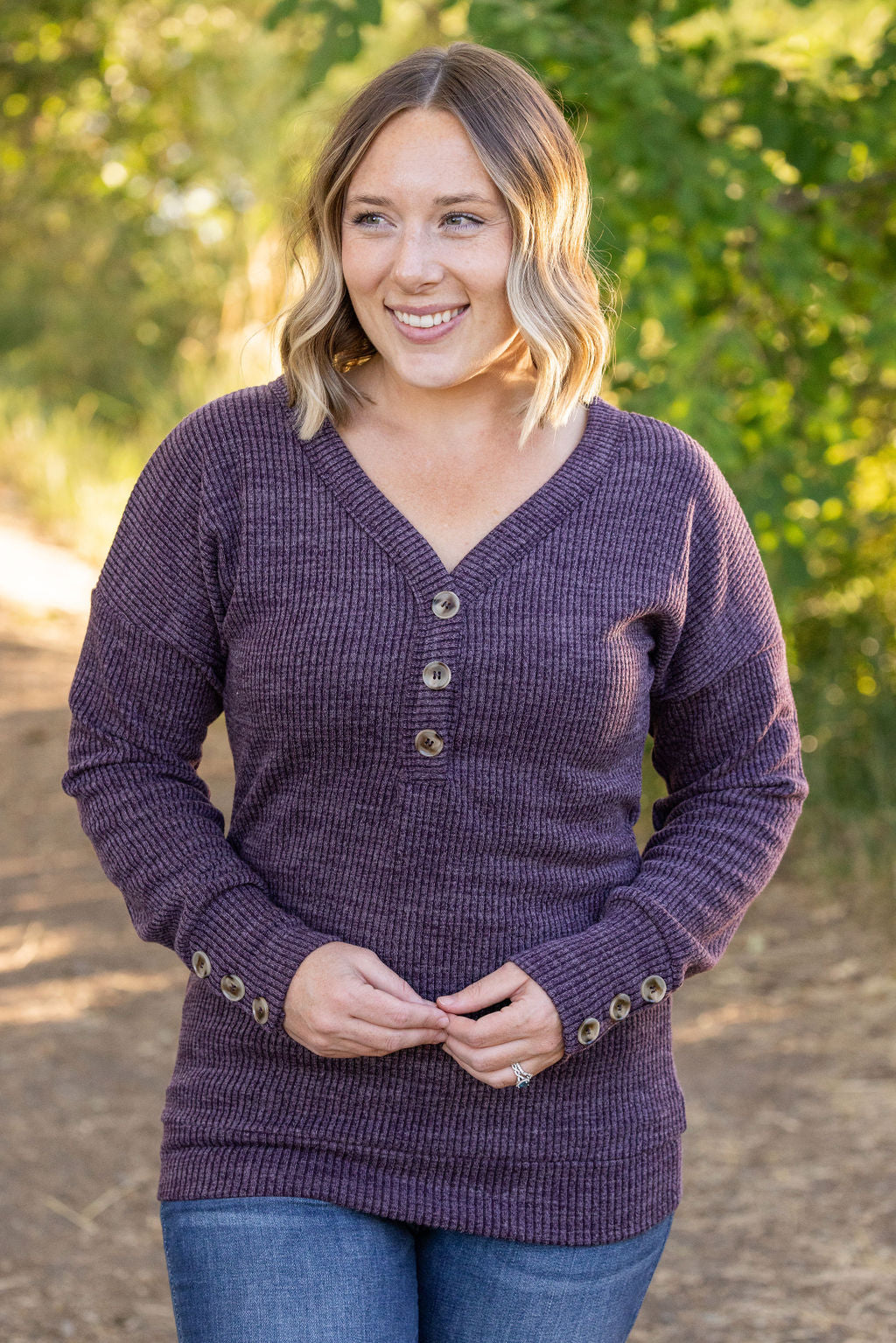 Michelle Mae Brittney Button Sweater - Purple