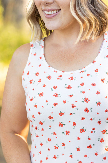 Michelle Mae Luxe Crew Tank - Micro Ivory Floral