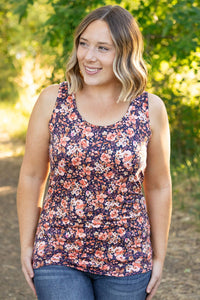 Michelle Mae Luxe Crew Tank - Navy Floral Mix