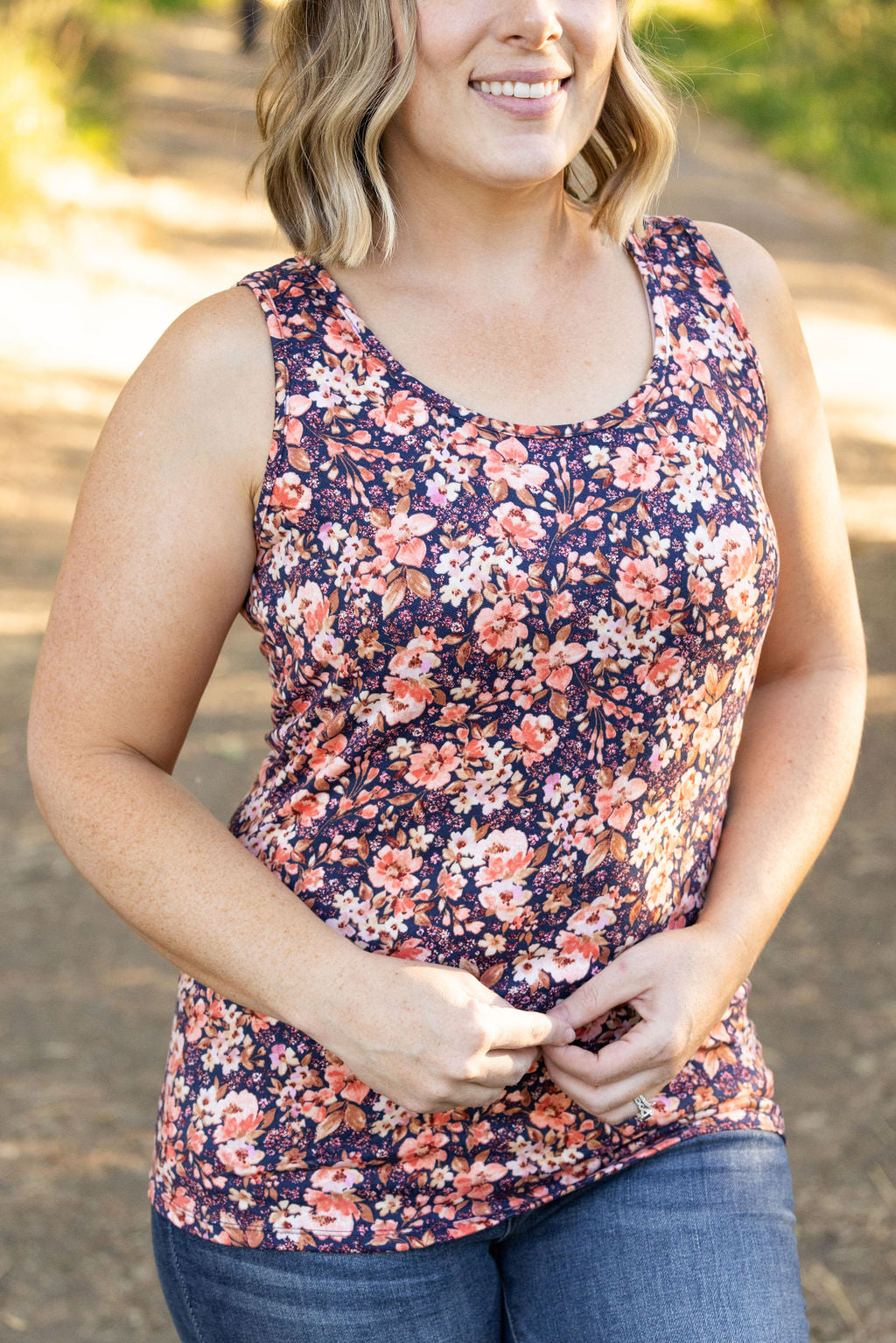 Michelle Mae Luxe Crew Tank - Navy Floral Mix