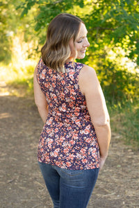 Michelle Mae Luxe Crew Tank - Navy Floral Mix